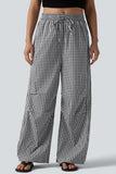 Plaid Drawstring Wide-Leg Casual Pants