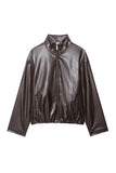 Stand Collar Zip-Up Faux Leather Jacket