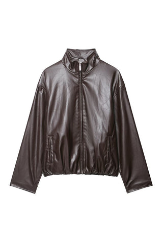 Stand Collar Zip-Up Faux Leather Jacket