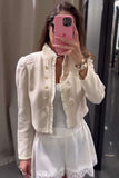 Ruffle Trim Military Collar Crop Jacket