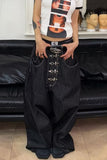 Buckle-Front Wide Leg Jeans