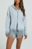 Striped Zip-Up Hooded Knit Cardigan