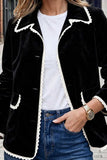 Scalloped Lace Trim Suede Jacket