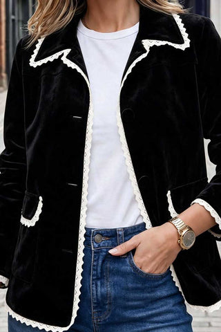 Scalloped Lace Trim Suede Jacket