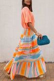 Tiered Multi-Color Striped Maxi Skirt