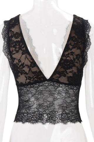 Floral Lace V-Neck Sleeveless Crop Tank