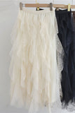 Layered Lace Mesh Ruffle Midi Skirt