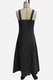 Button-Detail Denim Strap Maxi Dress