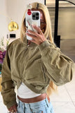 Ribbed Cuff Zip-Front Bomber Jacket