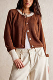 Contrast Trim Ribbed Button-Front Cardigan