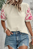 Patterned Puff-Sleeve Blouse