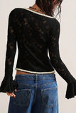 Lace Ruffle Sleeve Button-Front Blouse