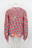 Multicolor Knit V-Neck Button Cardigan