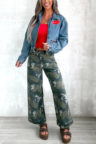 Camouflage Print Wide-Leg Casual Pants