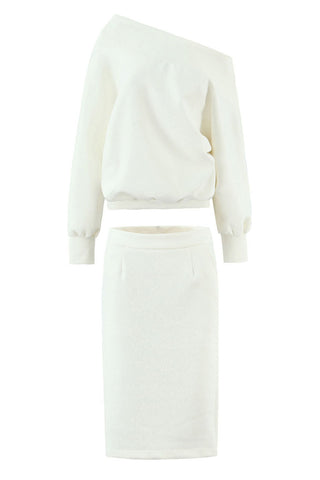 One-Shoulder Long Sleeve Midi Skirt Set