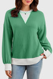 Textured V-Neck Color Block Sweatshirt