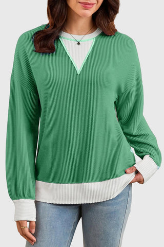 Textured V-Neck Color Block Sweatshirt