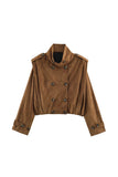 Double-Breasted Velvet Crop Coat