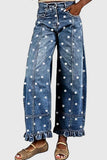 Polka Dot Ruffle Hem Baggy Jeans