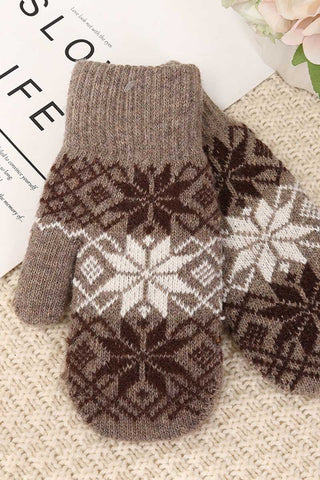 Snowflake Knit Ribbed Cuff Mittens
