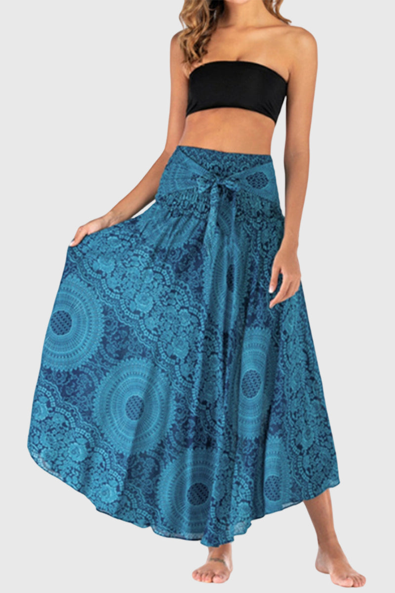 Mandala Print Tie-Waist Midi Dress