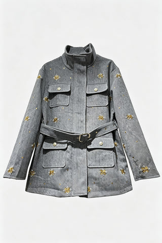 Embellished Utility Belted Jacket