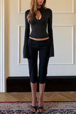 Lace Trim Keyhole Bell Sleeve Blouse