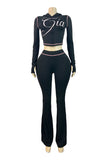 Graphic Zip-Up Hoodie and Flare Pants Set