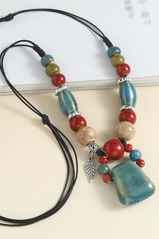 Multicolor Beaded Stone Pendant Necklace