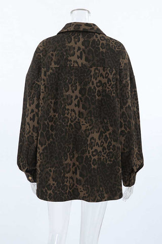 Leopard Print Button-Front Long Sleeve Shirt