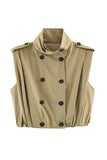 Double-Breasted Stand Collar Sleeveless Vest