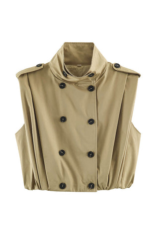 Double-Breasted Stand Collar Sleeveless Vest