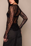 Sheer Floral Lace Long Sleeve Top