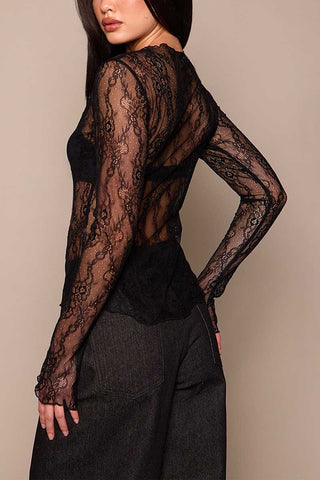 Sheer Floral Lace Long Sleeve Top