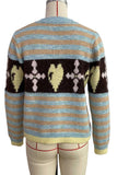 Striped Heart Intarsia Button-Front Cardigan