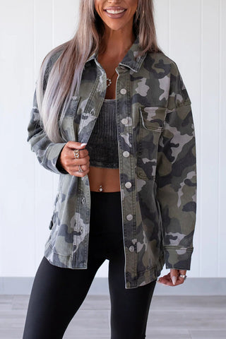 Camouflage Print Button-Front Jacket