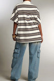Striped Collar Deep V-Neck Polo