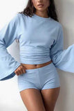 Long Sleeve Bell Sleeve Crew Neck Crop Top