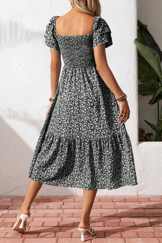 Smocked Ruffle Sleeve Casual Dress