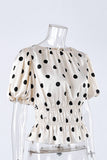 Puff Sleeve Polka Dot Smocked Blouse