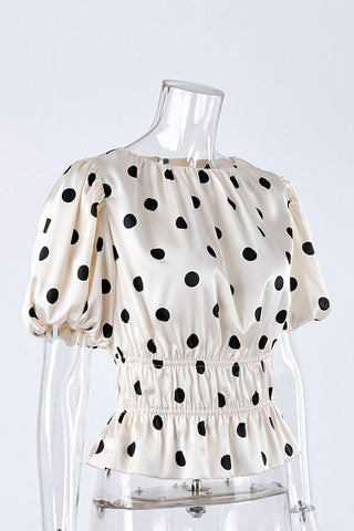 Puff Sleeve Polka Dot Smocked Blouse