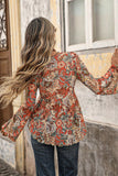Floral V-Neck Tie Front Bell Sleeve Blouse