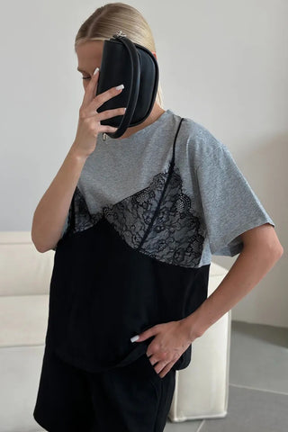 Lace-Overlay Layered T-Shirt