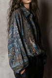 Paisley Print Bell Sleeve Collared Blouse