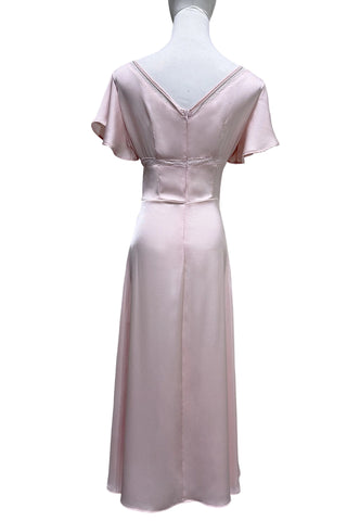 Lace Trim Flutter Sleeve V-Neck Midi Dress