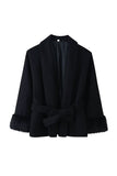 Faux Fur Cuff Wrap Belted Coat