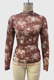 Sheer Floral Mock Neck Long Sleeve Blouse