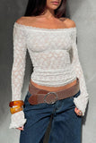 Off-Shoulder Lace Ruched Long Sleeve Top
