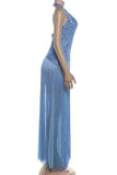 Sequin Halter Fringe Maxi Casual Dress