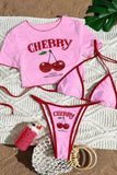 Cherry-Print Bikini Set with Cover-Up